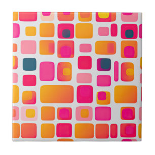 Colorful Square Blocks Abstract Pattern Retro Ceramic Tile