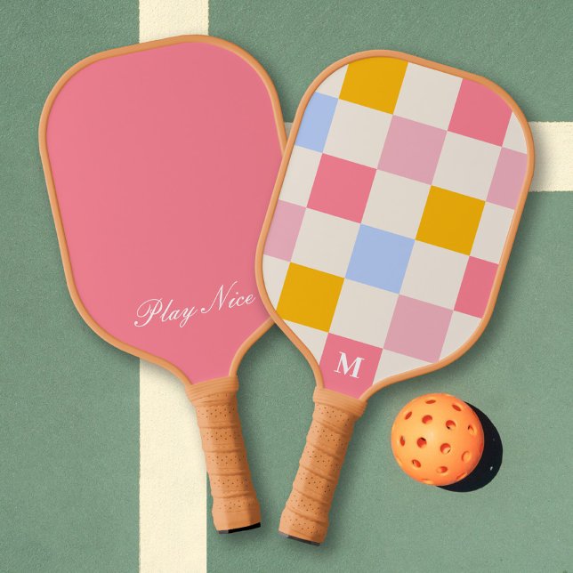 Colorful Square Checkered Pattern Monogram Custom Pickleball Paddle (Creator Uploaded)