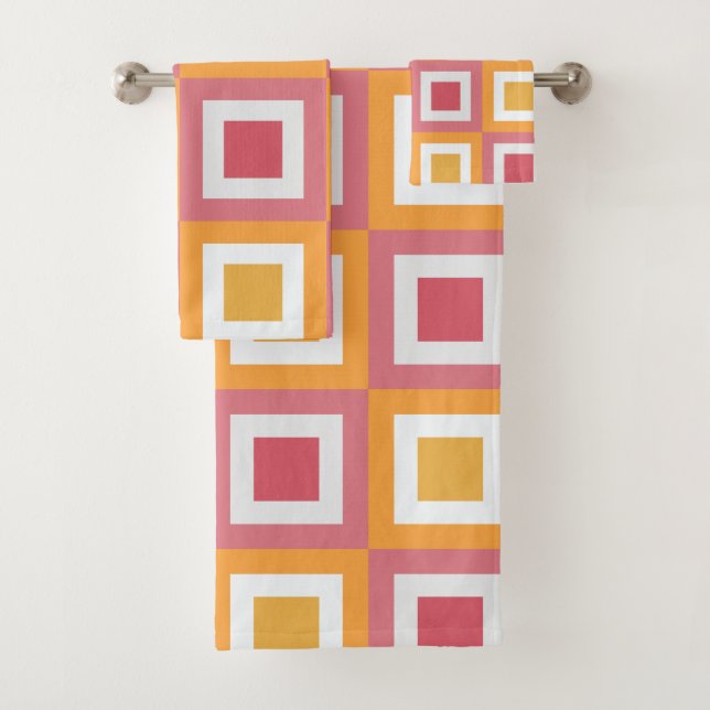 Colorful Square Geometric Pattern  Bath Towel Set (Insitu)