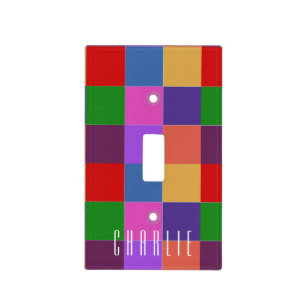 COLORFUL SQUARE GEOMETRIC SHAPE CHECK PATTERN NAME LIGHT SWITCH COVER