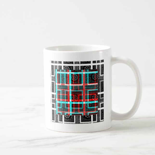 Colorful Square Maze Geometrical Checkered Pattern Coffee Mug (Right)