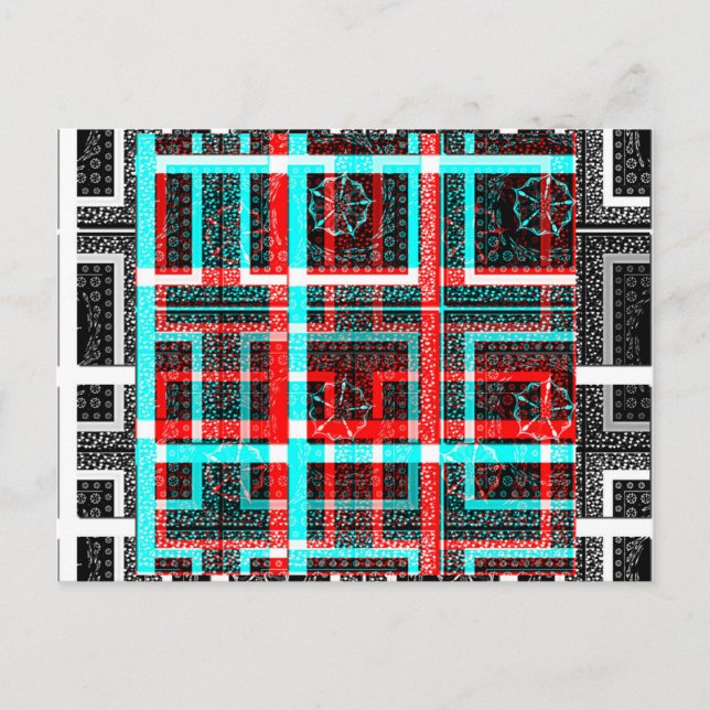 Colorful Square Maze Geometrical Checkered Pattern Postcard (Front)
