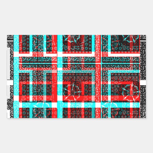 Colorful Square Maze Geometrical Checkered Pattern Rectangular Sticker (Front)