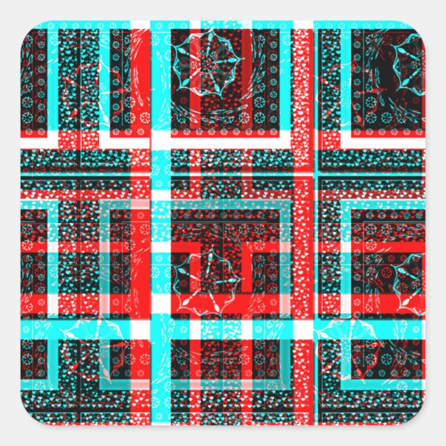Colorful Square Maze Geometrical Checkered Pattern Square Sticker (Front)
