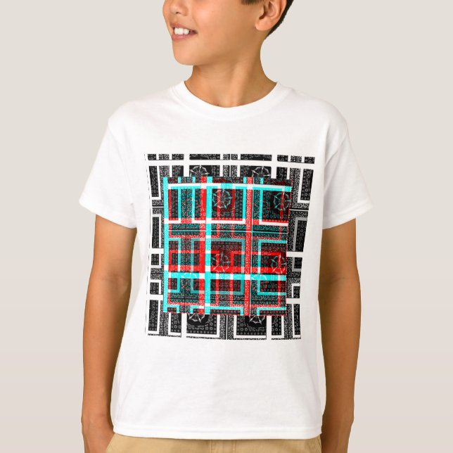Colorful Square Maze Geometrical Checkered Pattern T-Shirt (Front)