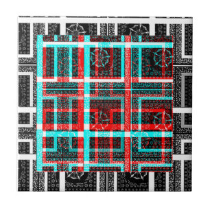 Colorful Square Maze Geometrical Checkered Pattern Tile