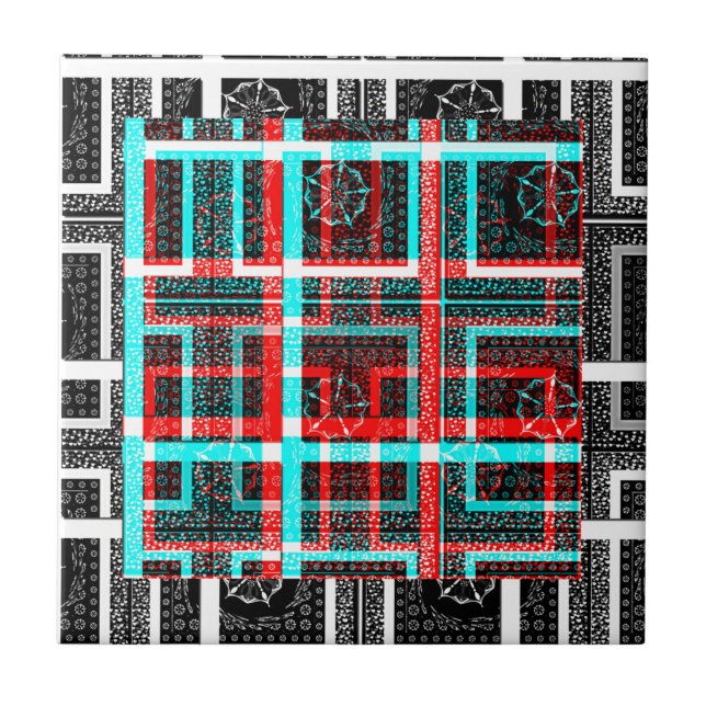 Colorful Square Maze Geometrical Checkered Pattern Tile (Front)