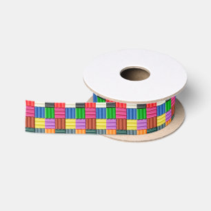 Colorful square pattern satin ribbon