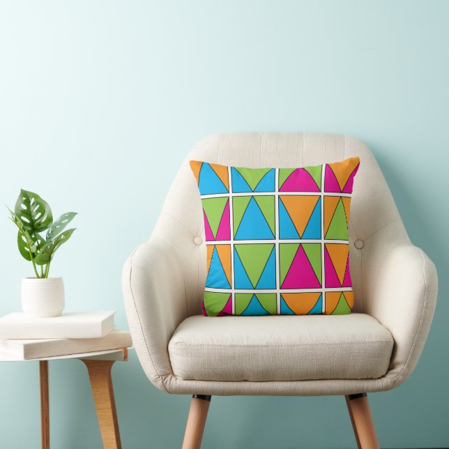 Colorful Square Triangle Geometric Throw Pillow (Chair)