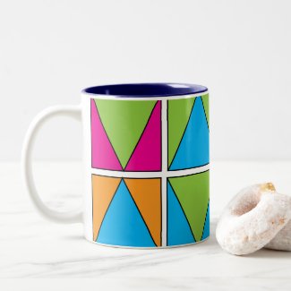 Colorful Square Triangle Geometric Two-Tone Coffee Mug