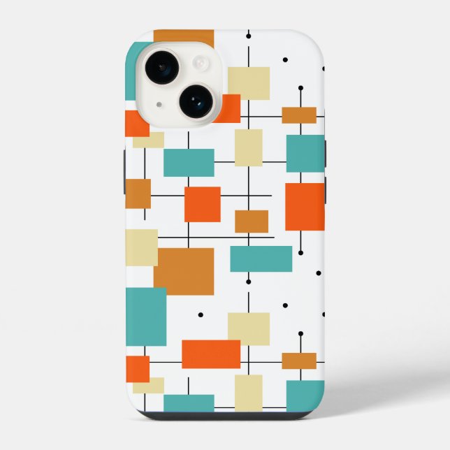 Colorful Squares and Lines Mid-century Pattern Iphone Case (Back)