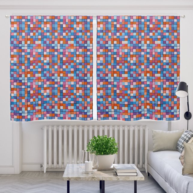 Colorful Squares Blackout Curtains (Living Room)