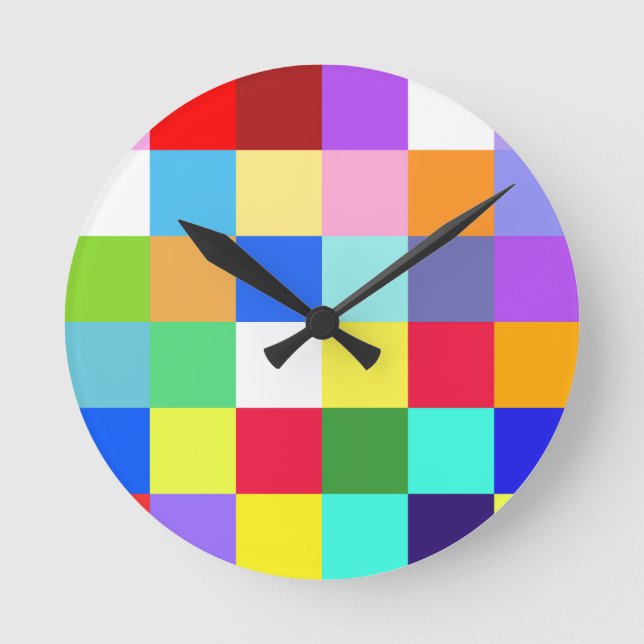 Colorful squares checks round clock (Front)