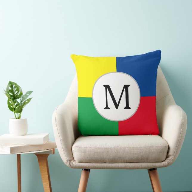 Colorful Squares Custom Monogram Initial Throw Pillow (Chair)