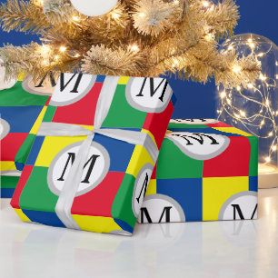 Colorful Squares Custom Monogram Initial Wrapping Paper