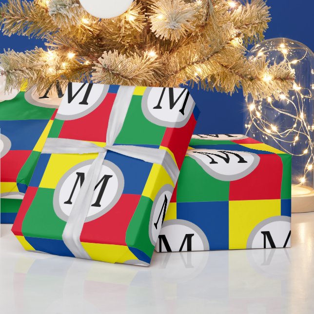 Colorful Squares Custom Monogram Initial Wrapping Paper (Holidays)