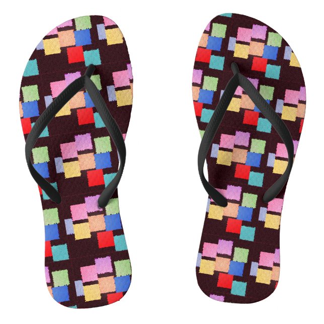 Colorful Squares Flip Flops (Footbed)