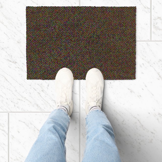 colorful squares geometric unique vibrant pattern fiber doormat (Insitu)