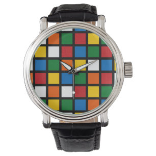 Colorful Squares in Primary Colors Big Face Watch