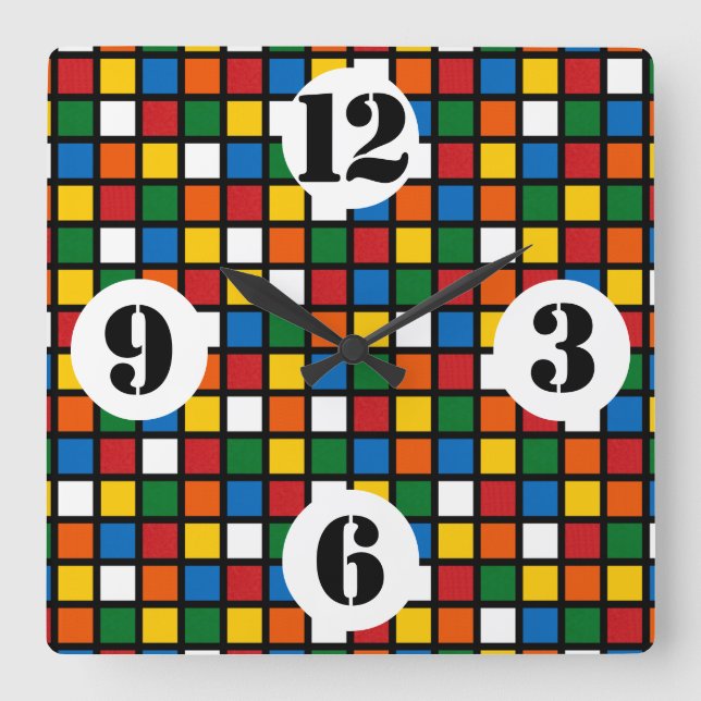 Colorful Squares in Primary Colors Wall Clock (Front)