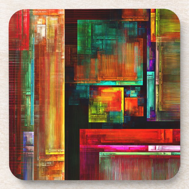Colorful Squares Modern Abstract Art Pattern #04 Beverage Coaster (Front)