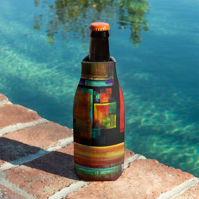 Colorful Squares Modern Abstract Art Pattern #04 Bottle Cooler (In Situ Pool)