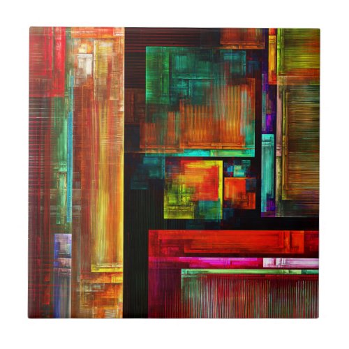 Colorful Squares Modern Abstract Art Pattern 04 Ceramic Tile