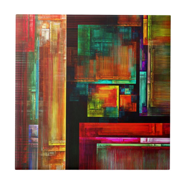 Colorful Squares Modern Abstract Art Pattern #04 Ceramic Tile (Front)
