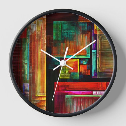 Colorful Squares Modern Abstract Art Pattern 04 Clock
