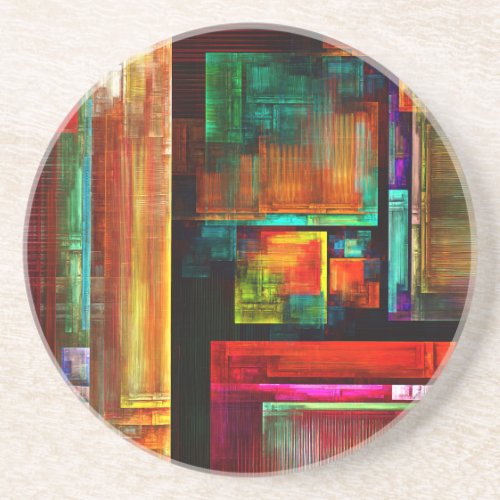 Colorful Squares Modern Abstract Art Pattern 04 Coaster