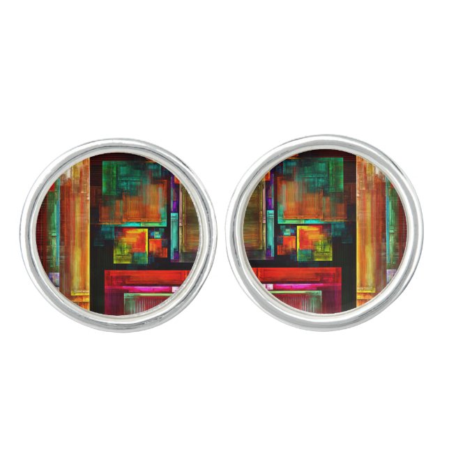 Colorful Squares Modern Abstract Art Pattern #04 Cufflinks (Front)