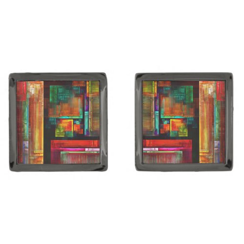 Colorful Squares Modern Abstract Art Pattern 04 Cufflinks