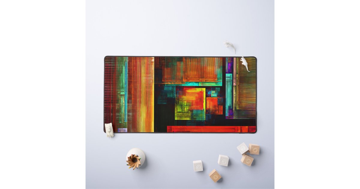 Colorful Squares Modern Abstract Art Pattern #04 Desk Mat | Zazzle