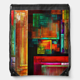 Colorful Squares Modern Abstract Art Pattern #04 Drawstring Bag