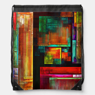 Colorful Squares Modern Abstract Art Pattern #04 Drawstring Bag