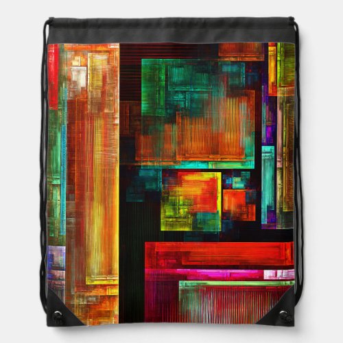 Colorful Squares Modern Abstract Art Pattern 04 Drawstring Bag