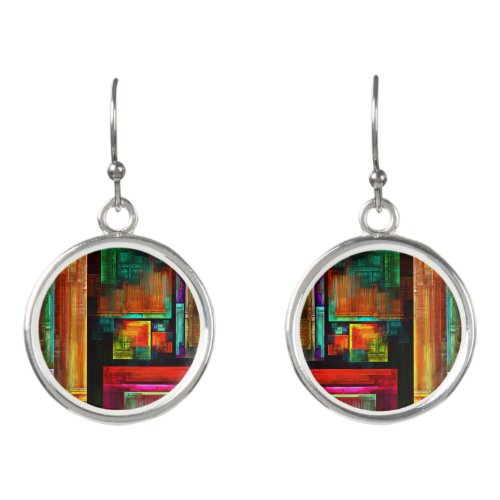 Colorful Squares Modern Abstract Art Pattern 04 Earrings