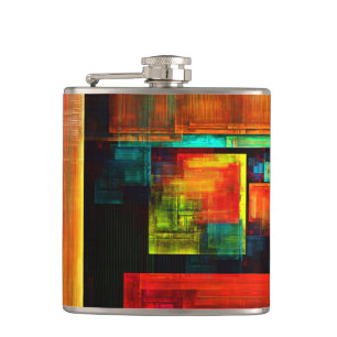 Colorful Squares Modern Abstract Art Pattern #04 Flask
