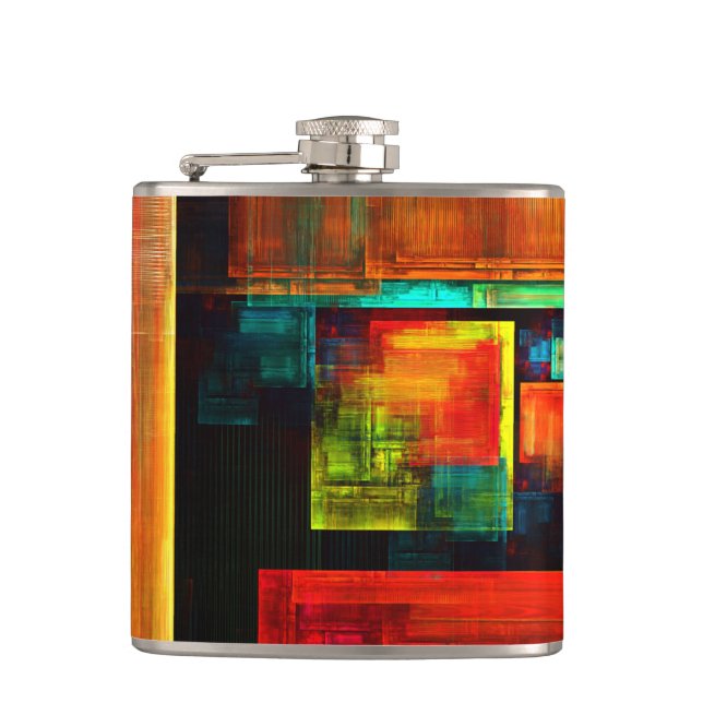 Colorful Squares Modern Abstract Art Pattern #04 Flask (Front)