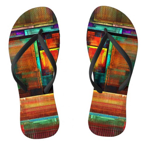 Colorful Squares Modern Abstract Art Pattern 04 Flip Flops