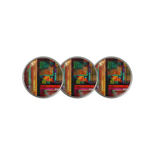 Colorful Squares Modern Abstract Art Pattern #04 Golf Ball Marker