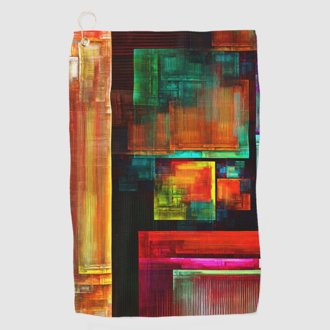 Colorful Squares Modern Abstract Art Pattern #04 Golf Towel (Front)