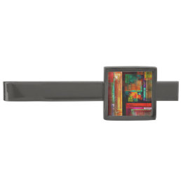 Colorful Squares Modern Abstract Art Pattern #04 Gunmetal Finish Tie Bar