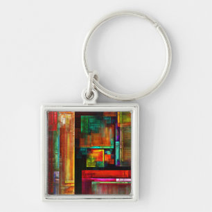 Colorful Squares Modern Abstract Art Pattern #04 Keychain