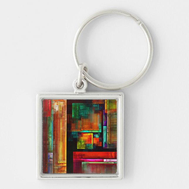Colorful Squares Modern Abstract Art Pattern #04 Keychain (Front)