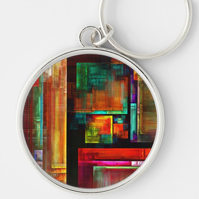 Colorful Squares Modern Abstract Art Pattern #04 Keychain (Front)