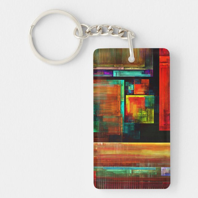 Colorful Squares Modern Abstract Art Pattern #04 Keychain (Front)