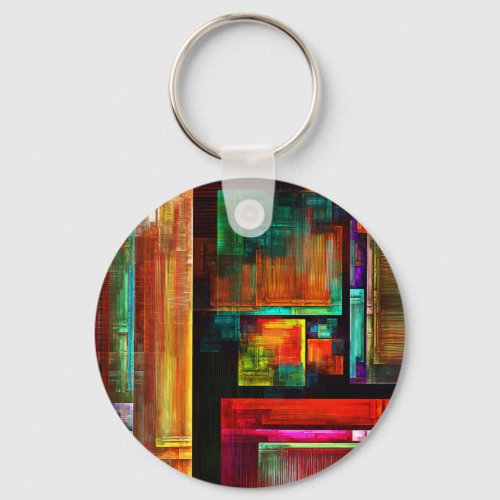 Colorful Squares Modern Abstract Art Pattern 04 Keychain