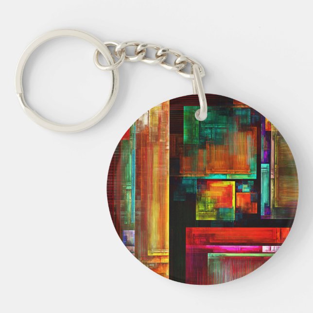 Colorful Squares Modern Abstract Art Pattern #04 Keychain (Front)