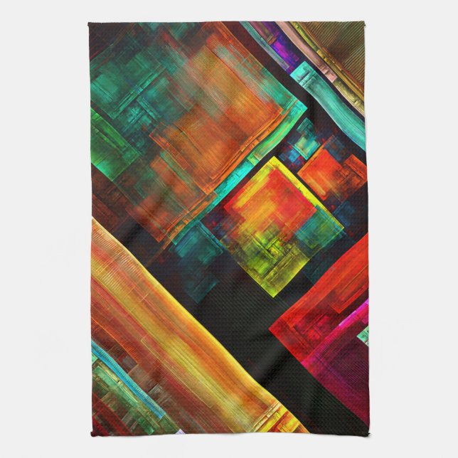 Colorful Squares Modern Abstract Art Pattern #04 Kitchen Towel (Vertical)